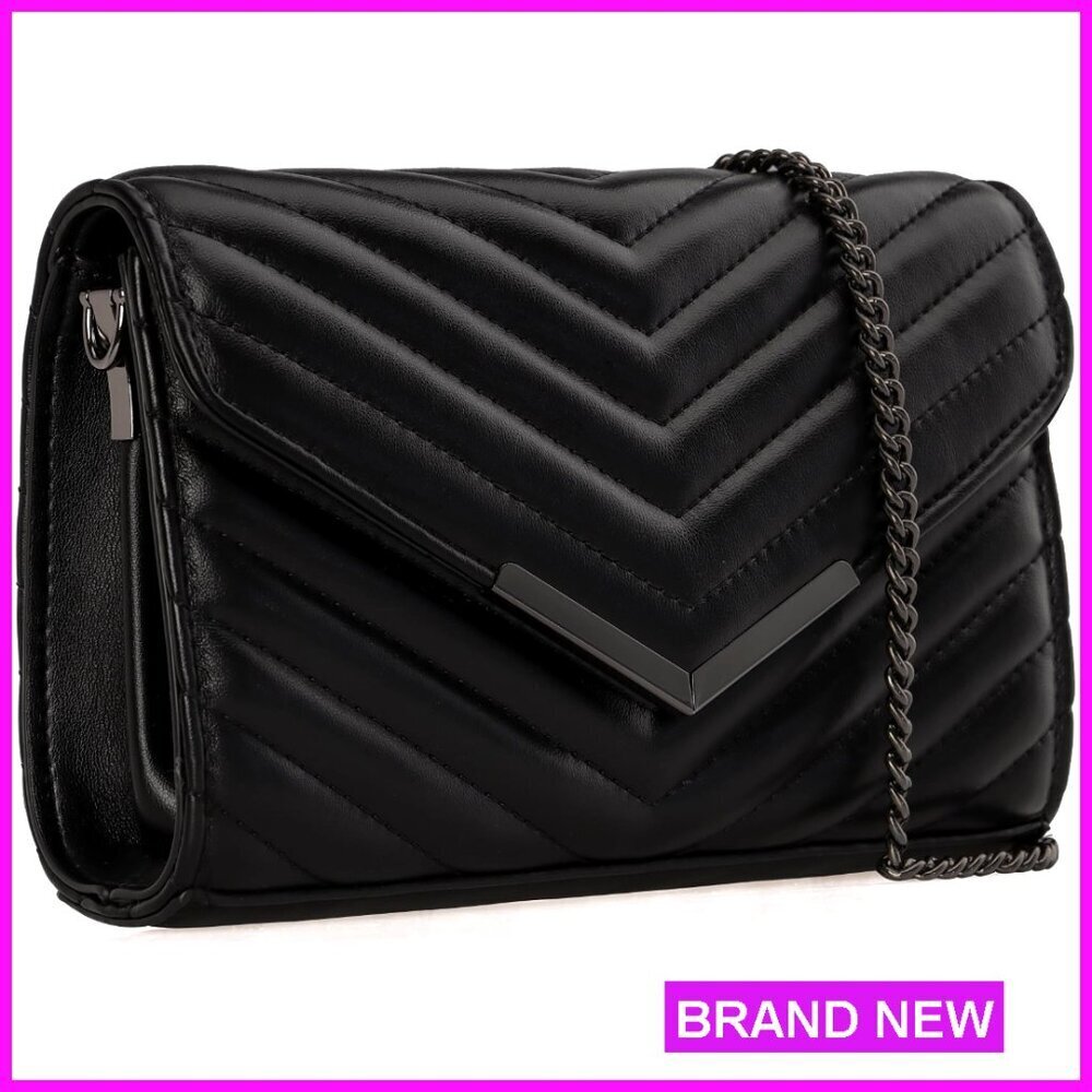 Quilted Vegan Leather Evening Clutch with Detachable Chain Strap